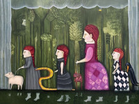 María José Romero, Alumnos de primer año de teatro en la obra En Séquito, óleo sobre tela, 100 x 120 cm., 2024